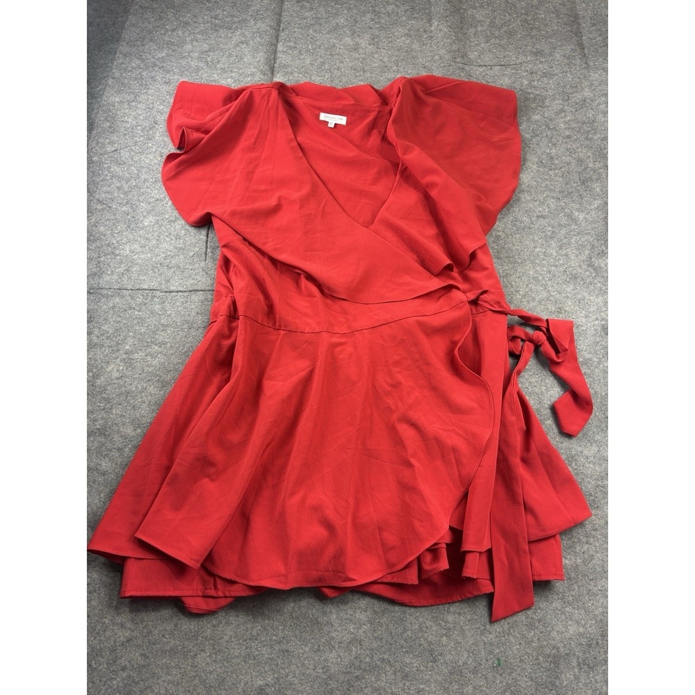 CHICSOUL Women's 3XL Plus Red Floral‎ Ruffle Sleeve Wrap Mini Dress Girly Sexy